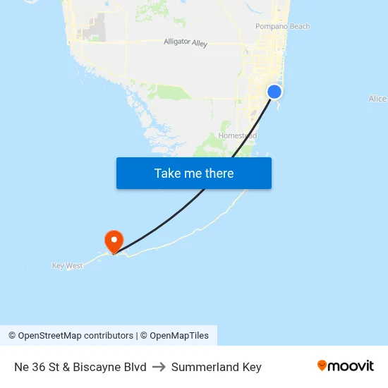Ne 36 St & Biscayne Blvd to Summerland Key map