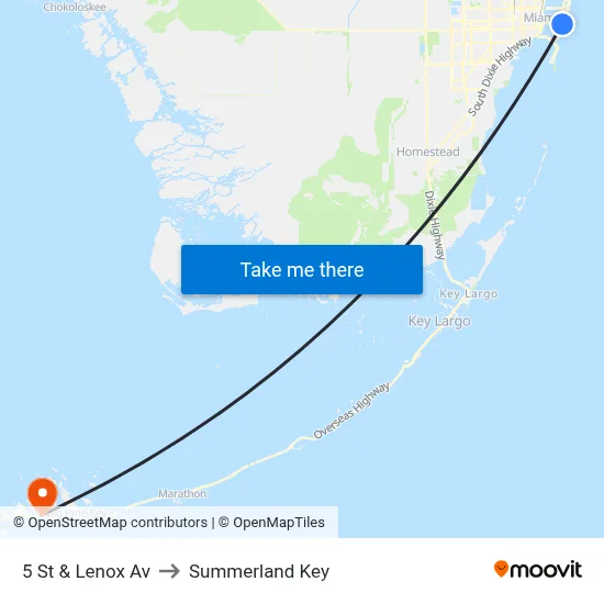 5 St & Lenox Av to Summerland Key map