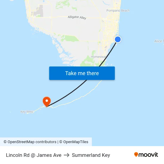 Lincoln Rd @ James Ave to Summerland Key map