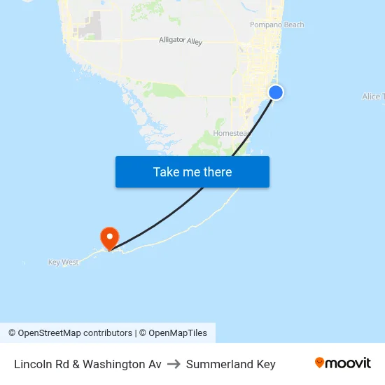 Lincoln Rd & Washington Av to Summerland Key map