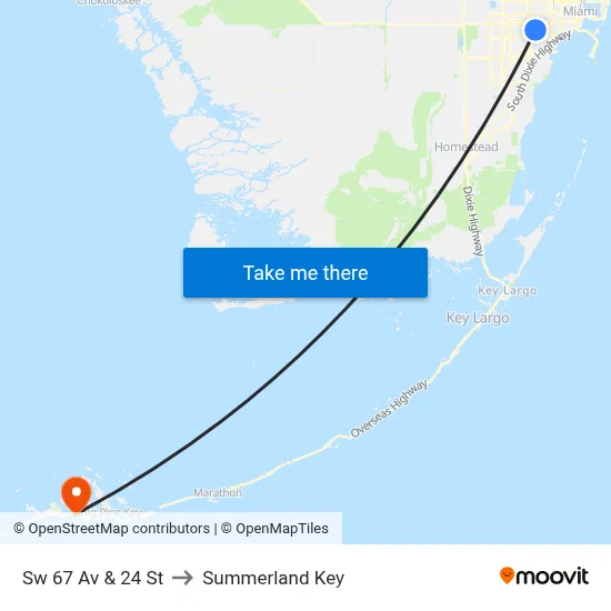 Sw 67 Av & 24 St to Summerland Key map