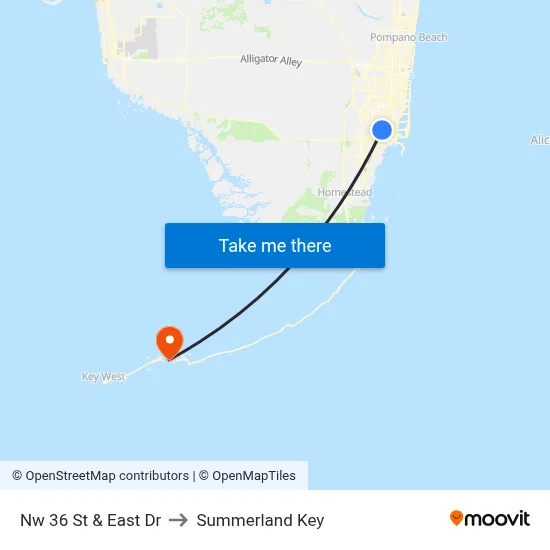 Nw 36 St & East Dr to Summerland Key map