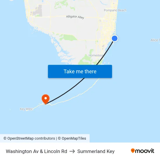 Washington Av & Lincoln Rd to Summerland Key map