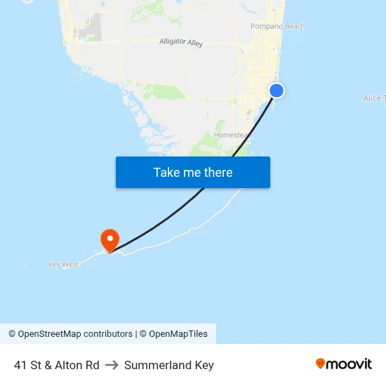 41 St & Alton Rd to Summerland Key map