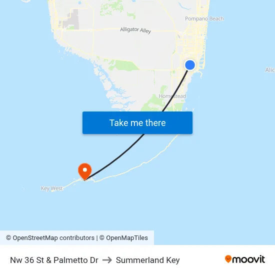 Nw 36 St & Palmetto Dr to Summerland Key map