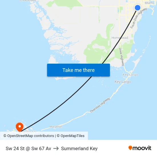 Sw 24 St @ Sw 67 Av to Summerland Key map