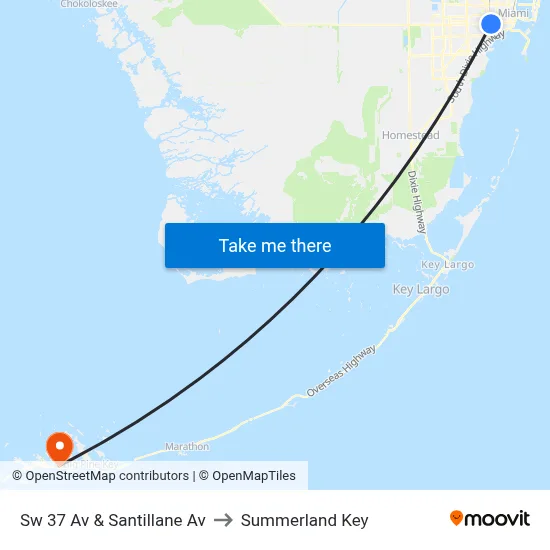 Sw 37 Av & Santillane Av to Summerland Key map
