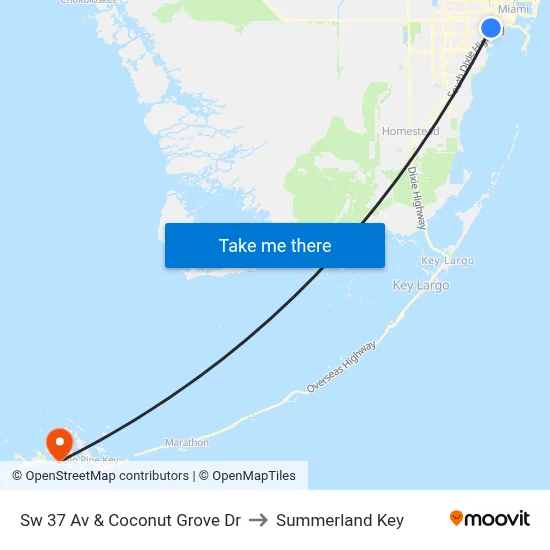 Sw 37 Av & Coconut Grove Dr to Summerland Key map