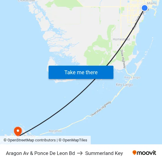 Aragon Av & Ponce De Leon Bd to Summerland Key map