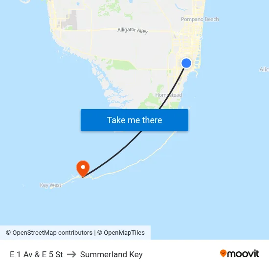 E 1 Av & E 5 St to Summerland Key map
