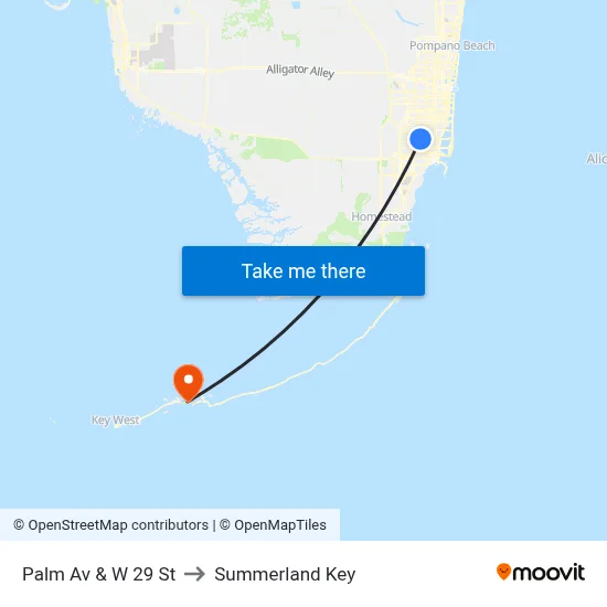 Palm Av & W 29 St to Summerland Key map