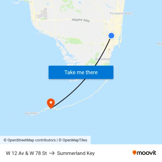 W 12 Av & W 78 St to Summerland Key map