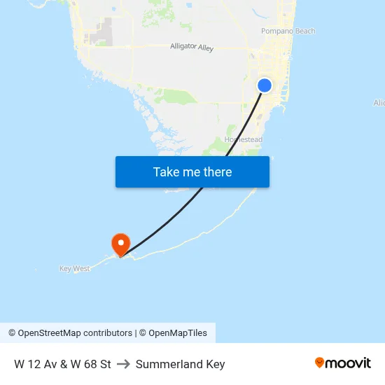 W 12 Av & W 68 St to Summerland Key map