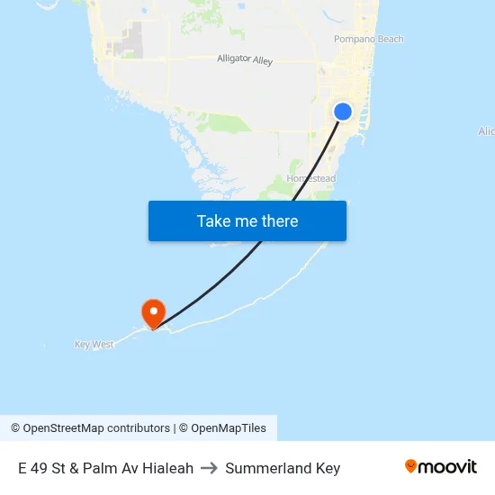 E 49 St & Palm Av Hialeah to Summerland Key map