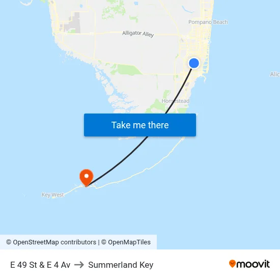 E 49 St & E 4 Av to Summerland Key map