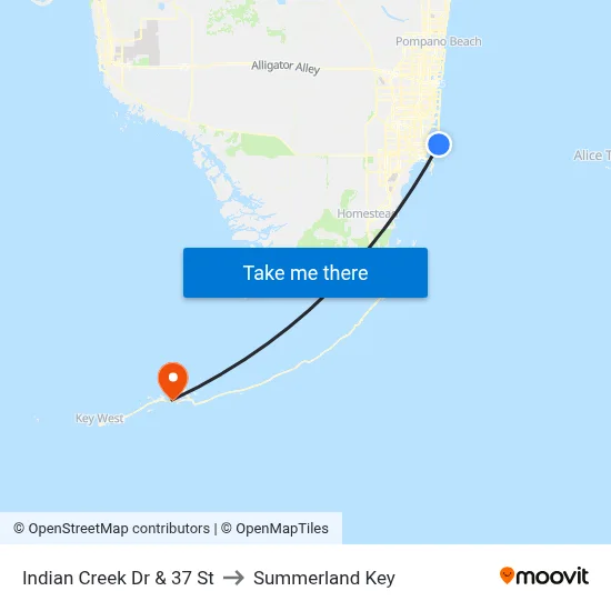 Indian Creek Dr & 37 St to Summerland Key map