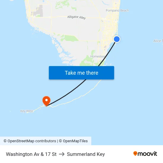 Washington Av & 17 St to Summerland Key map
