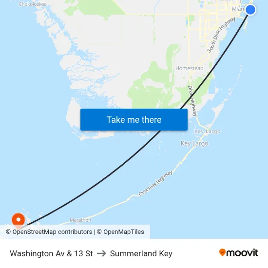 Washington Av & 13 St to Summerland Key map