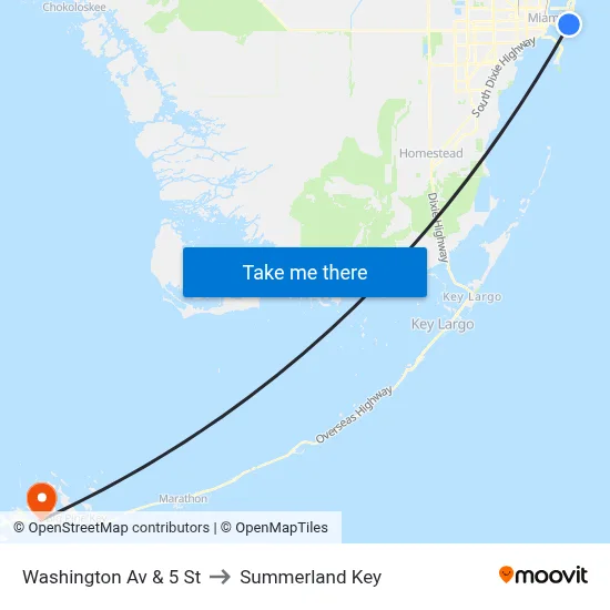 Washington Av & 5 St to Summerland Key map