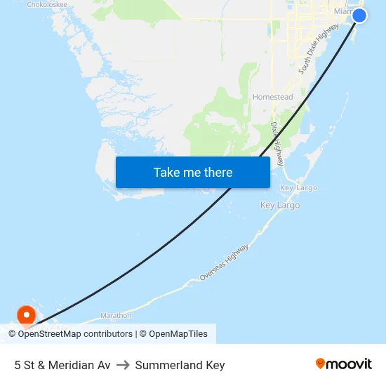 5 St & Meridian Av to Summerland Key map