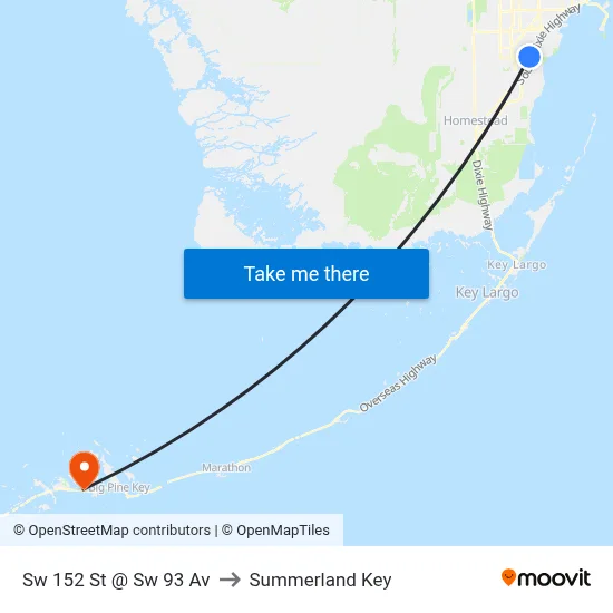 Sw 152 St @ Sw 93 Av to Summerland Key map