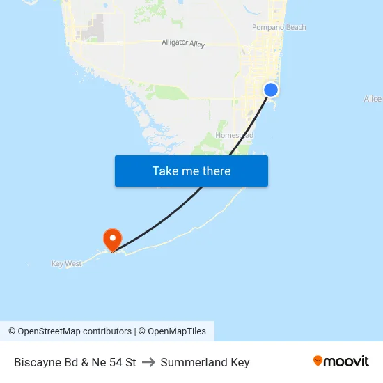 Biscayne Bd & Ne 54 St to Summerland Key map