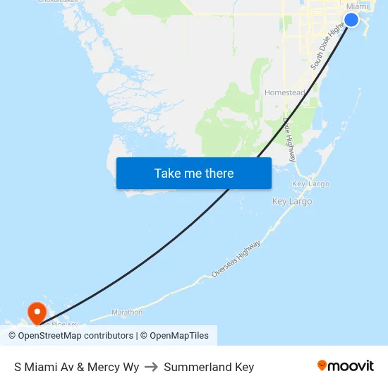 S Miami Av & Mercy Wy to Summerland Key map