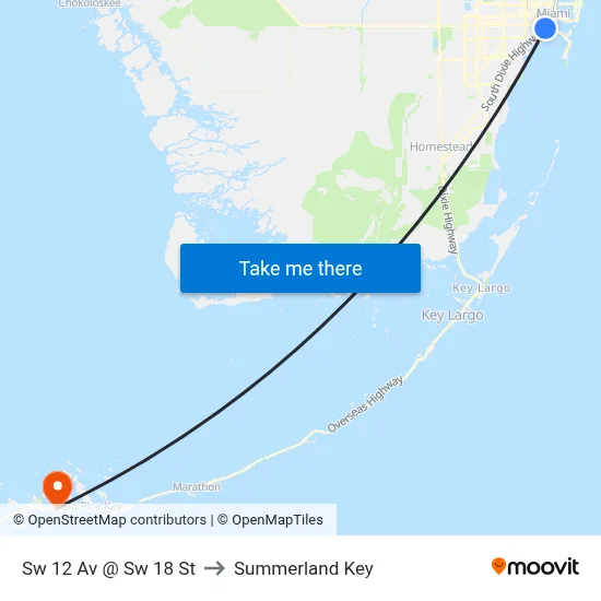 Sw 12 Av @ Sw 18 St to Summerland Key map