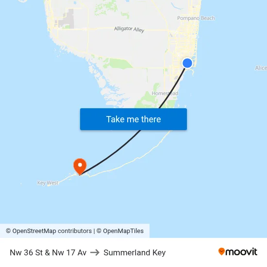 Nw 36 St & Nw 17 Av to Summerland Key map