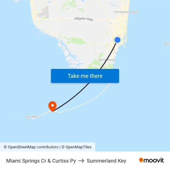 Miami Springs Cr & Curtiss Py to Summerland Key map