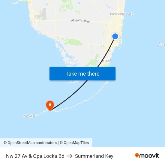 Nw 27 Av & Opa Locka Bd to Summerland Key map