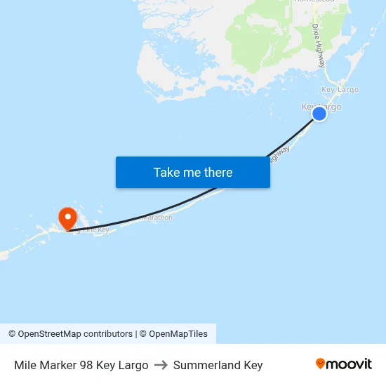 Mile Marker 98 Key Largo to Summerland Key map