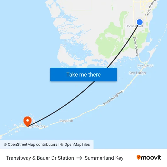 Transitway & Bauer Dr Station to Summerland Key map
