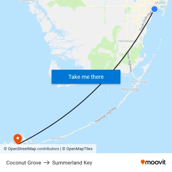 Coconut Grove to Summerland Key map