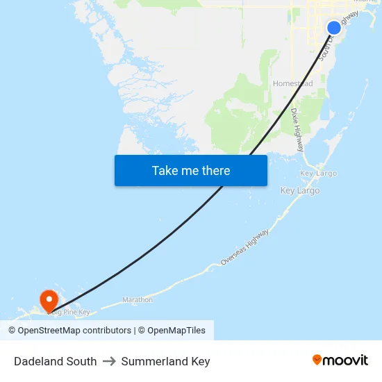 Dadeland South to Summerland Key map