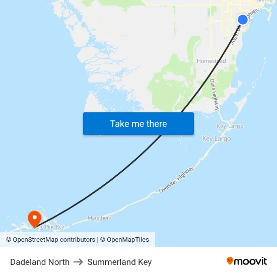 Dadeland North to Summerland Key map