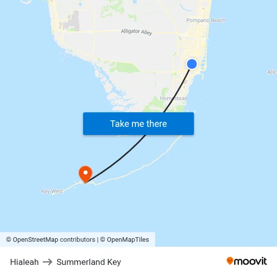 Hialeah to Summerland Key map