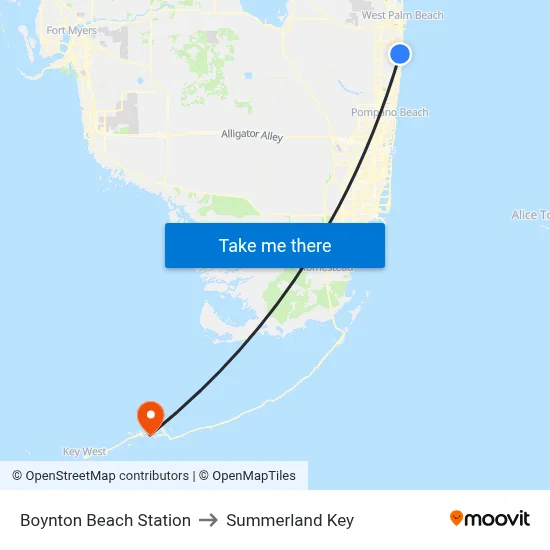 Boynton Beach Station to Summerland Key map