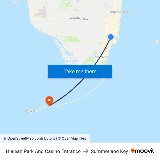 Hialeah Park And Casino Entrance to Summerland Key map