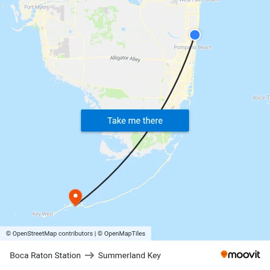 Boca Raton Station to Summerland Key map