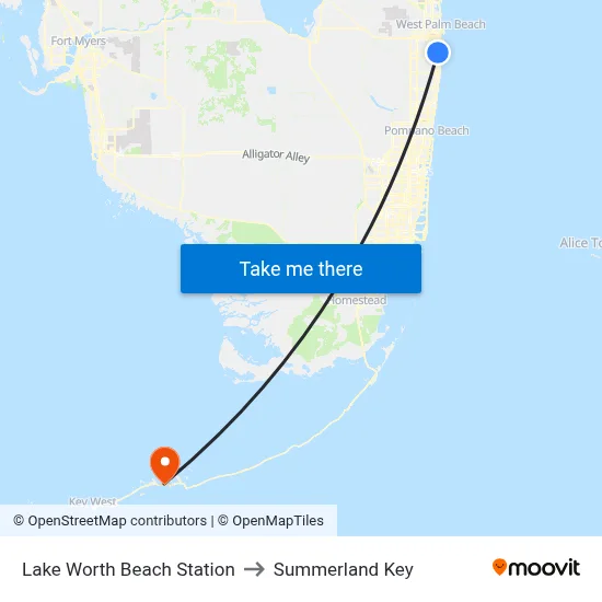 Lake Worth Beach Station to Summerland Key map