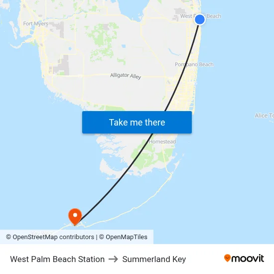 West Palm Beach Station to Summerland Key map