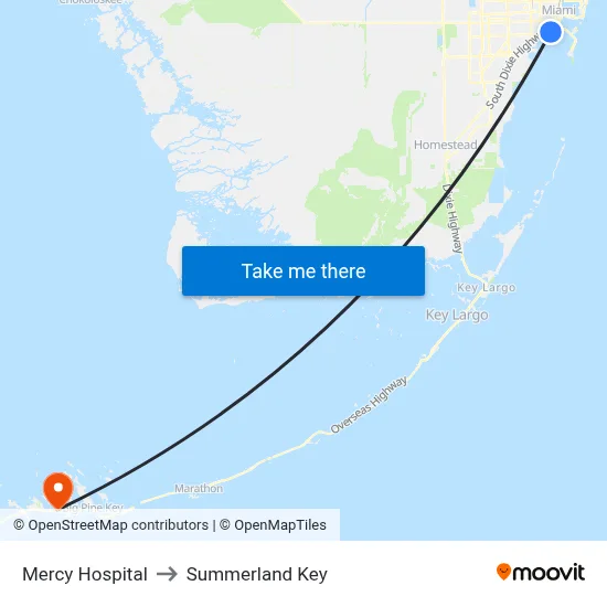 Mercy Hospital to Summerland Key map