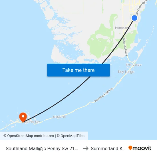 Southland Mall@jc Penny Sw 211 St to Summerland Key map