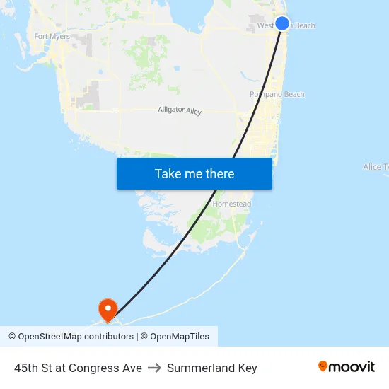 45th St at Congress Ave to Summerland Key map