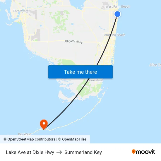 Lake Ave at Dixie Hwy to Summerland Key map