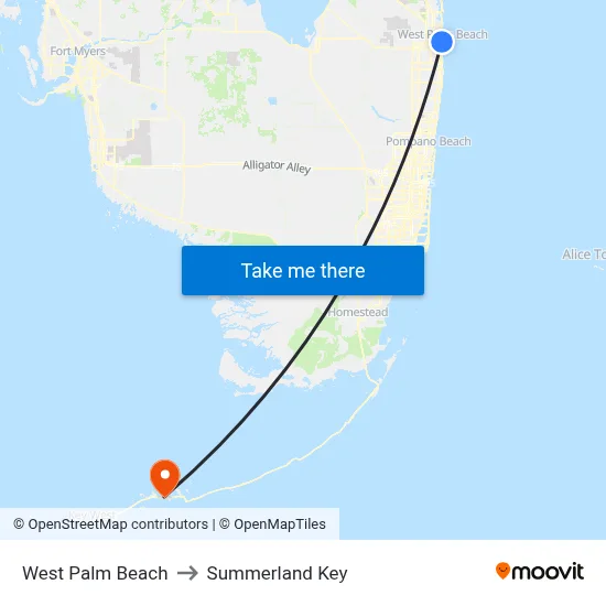West Palm Beach to Summerland Key map