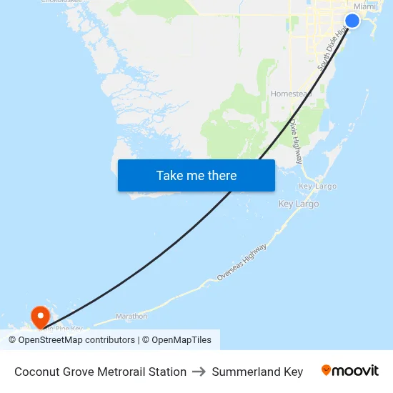 Coconut Grove Metrorail Station to Summerland Key map
