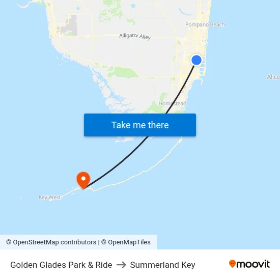 Golden Glades Park & Ride to Summerland Key map