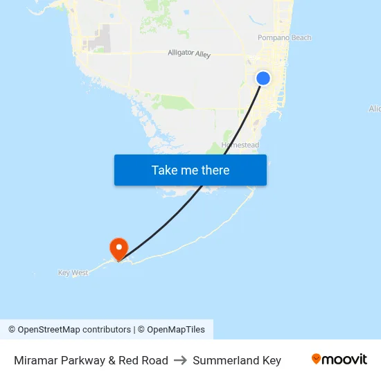 Miramar Parkway & Red Road to Summerland Key map